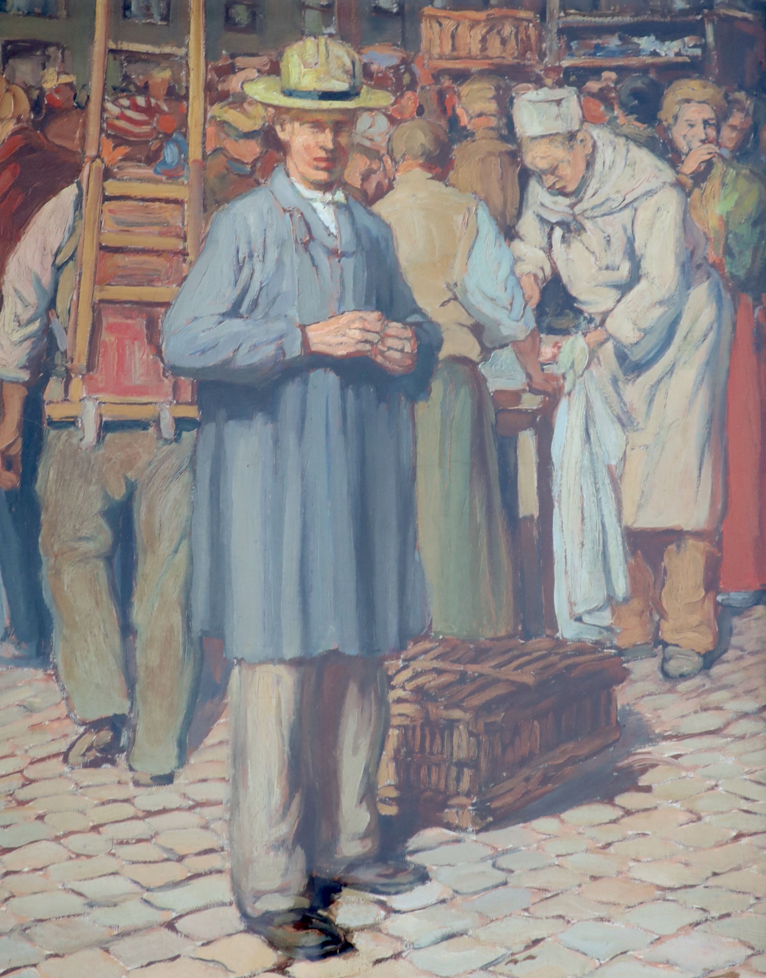 Gaston Hochard (French, 1863-1913), Figures in a marketplace, Oil on canvas, 76 x 59cm.